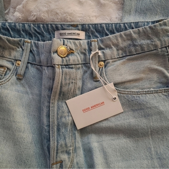 Good American Light Blue Distressed Straight Leg Jeans - Picture 3 of 11